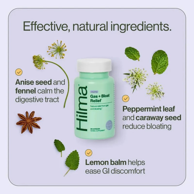HILMA Gas Bloat Relief 100 Cpsulas Suplemento Herbal con Hinojo,