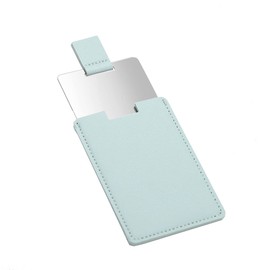 mollensiuer 1 Piece Square Stainless Steel Handheld Compact Pocket Mirror with PU Leather Case Travel Tiny Wallet Mirror Plate for Makeup (Lake Blue)