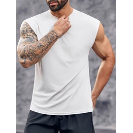 Runcati Mens Workout Tank Top Sleeveless Shirt Quick Dry Muscle Gym Bodybuilding Fitness Training T Shirts White