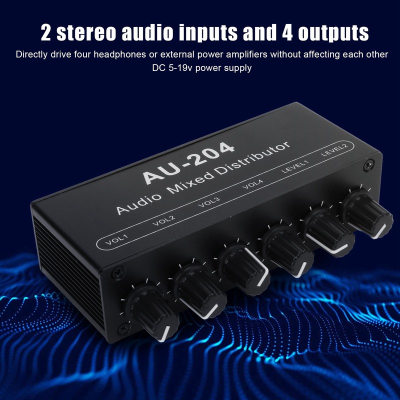 Stereo Audio Splitter Box Mini Preamplifier Headphone Amplifier 2 Way