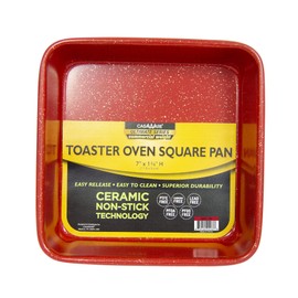 casaWare 7-Inch Toaster Oven Ultimate Series Commercial Weight Ceramic Non-Stick Coating Square Pan (Red Granite)
