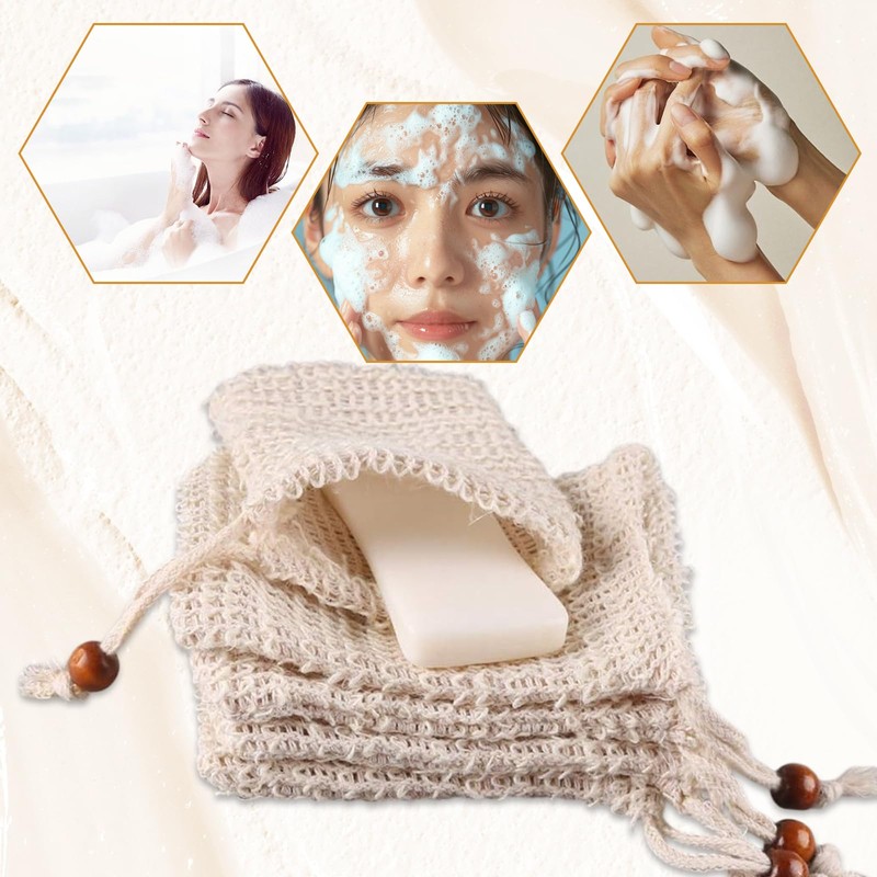 ExcellaElite 6 PCS Sisal Soap Bag for Shower with Drawstring,