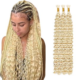 WuvuSnm Human Hair Braiding Deep Wave Boho Braids Bulk Hair Weave Natural Extensions No Weft #613 Blonde Colour 3 Braids Per Pack Total 150 g for Women 24 Inches