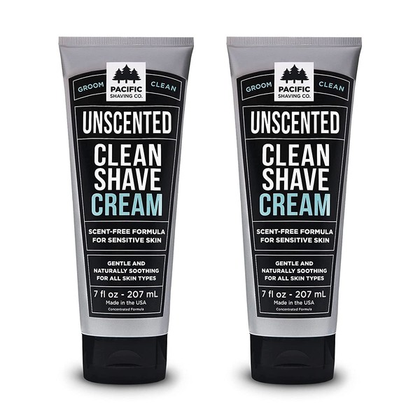 Pacific Shaving Company Clean Shaving Cream - Shea Butter + Vitamin E Shave Cream for Hydrated Sensitive Skin - Clean Formula for a Smooth, Anti-Redness + Irritation-Free Shave Cream (7 Oz, 2 Pack)