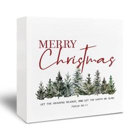 Kneaotoaji Merry Christmas Wooden Signs - Christmas Decorations, Inspirational Christian Desk Signs 5x5 Inch, Christian Gifts, Bible Verse Decor, Christmas Decor Decorations for Home, Psalm 96 11