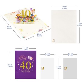 CNLITIHEKA 40th Birthday Card for Women Men, 3D Pop Up 40th Birthday Gifts Cards for Wife Husband, Happy 40th Birthday Card for 40 Year Old Mom Dad.
