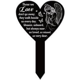 GLOBLELAND Heart Shaped Angel Butterfly Garden Stake Memorial Remembrance Plaque Stake for Cemetery Acrylic Grave Stake Waterproof Sympathy Garden Stake for Yard Grave Cemetery