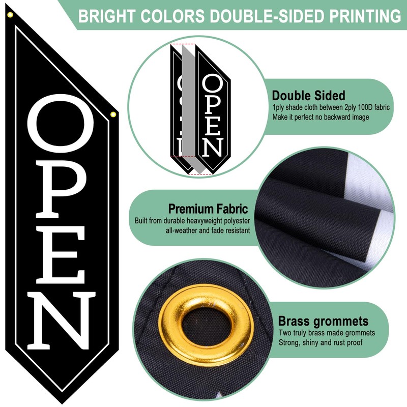 Open Flag with Pole Kit – 42x12 Inch Vertical Double-Sided