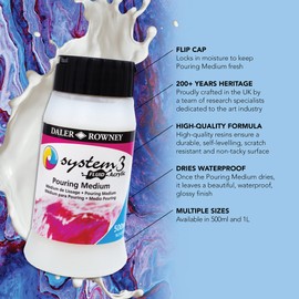 Daler Rowney System3 Fluid Acrylic Pouring Medium 500ml - Pouring Medium for Acrylic Paint Pour Techniques - Acrylic Pouring Medium to Use on Canvas Wood and Other Primed Surfaces