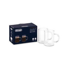 De'Longhi Set Bicchieri per Caffe Lungo Americano, Tazza Resistente in Vetro Borosilicato, Confortevole da Tenere, Lavabile in Lavastoviglie, Capacità 250ml, DLSC320