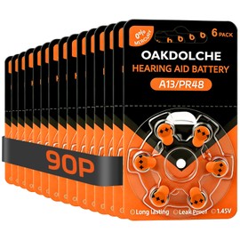 OAKDOLCHE 90 Count Hearing Aid Batteries Size 13, 1.4V Long Lasting