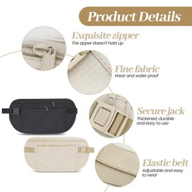 2 PCS Money Belts for Travel Hidden Men Women, Waterproof Secure Travel Money Belts Bag Adjustable Elastic Concealed Money Belt Pouch Stealth Wallet for Cash Keys Cards