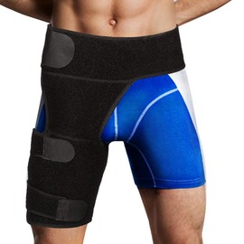Compression Hip Brace Fits Right & Left Leg, Adjustable Groin Wrap Thigh Support Hamstring Sleeve for Relief Hip Pain Sciatica Arthritis Quad Muscle Strains Sports Protection for Men & Women