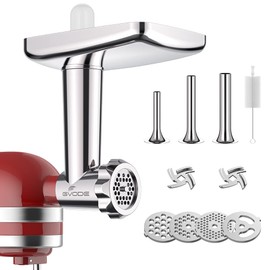GVODE Stainless Steel Meat Grinder Attachment for KitchenAid Stand Mixer, Meat Grinder for KitchenAid Includes 4 Grinding Plates & 3 Sausage Tubes, Dishwasher-Safe Design with Sausage Stuffer Kit