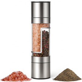 2-in-1 Salt and Pepper Grinder Set – Manual Stainless Steel Spice Mill with Adjustable Coarseness, Refillable Dual-Chamber Herb Crusher for Sea Salt, Peppercorns, Kitchen Use or Gifting