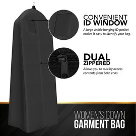 Your Bags Wedding Dress Garment Bag - Garment Bags for Travel & Hanging Clothes or Storage Preservation - 72" Wedding Dress Bag for Gowns Long with 20" Gusset for Puffy Bridal Gowns Cover - Black