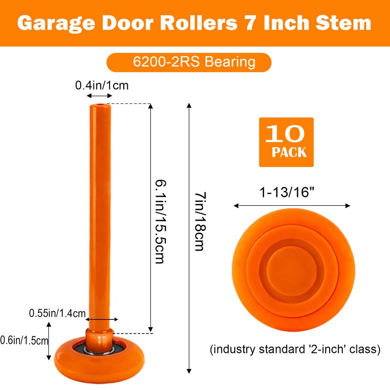 EXERAUO 7" Long Stem Garage Door Rollers 10 Pack -