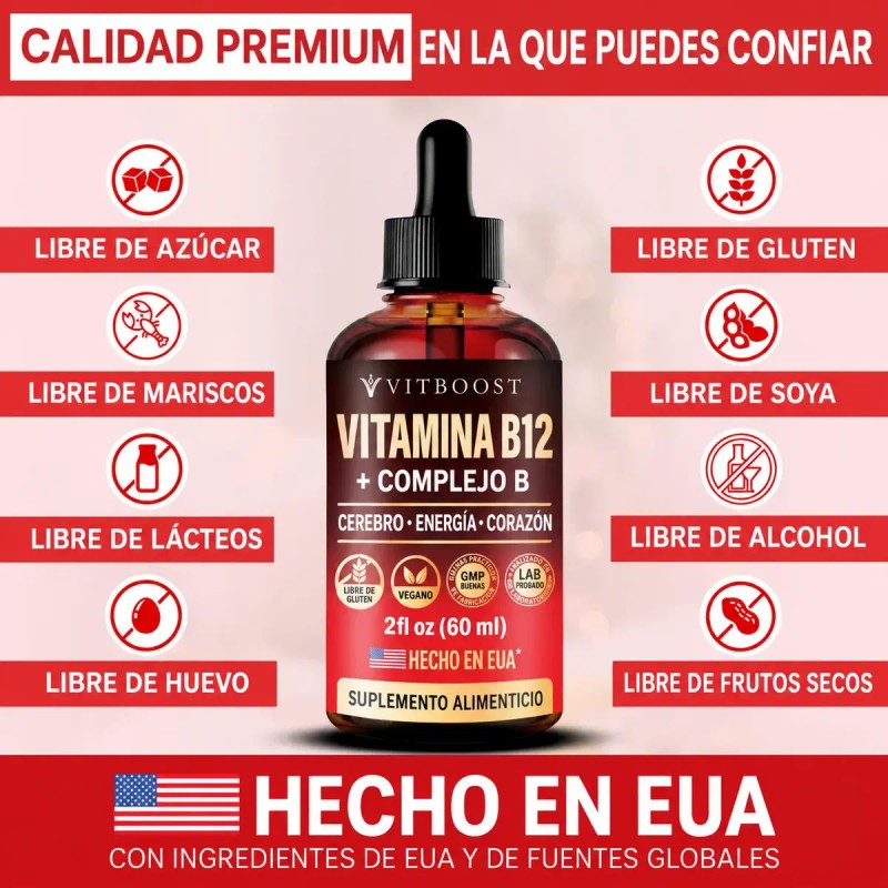 Vitboost Complejo B + Vitamina B12 Liquida Hecho En Usa