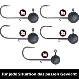 Paradox Fishing Jig Heads Set 4/0 25x I 5x 7g/10g/12g/15g/18g I Jig Heads Rubber Fish with Jig Head for Rubber Fish Zander Fishing Accessories