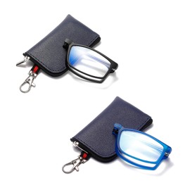 OWTXIS Folding Reading Glasses for Women Men, Blue Light Easy Carry Readers with Ultra-light Pocket Keychain Bags (Black, Blue, +3.00)