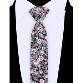 GUSLESON Fashion 2.4"（6cm） Floral Skinny Tie for Men Slim Flower Print Cotton Necktie for Wedding Party, Purple/Pink/Black, general