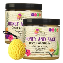 Honey and Sage Deep Conditioner Mask, 8 Oz - Natural Moisturizing Hair Treatment, Babassu Oil for Hair Types, Paraben & Sulfate-Free, Bundled with Bath Sponge [Pack of 3]