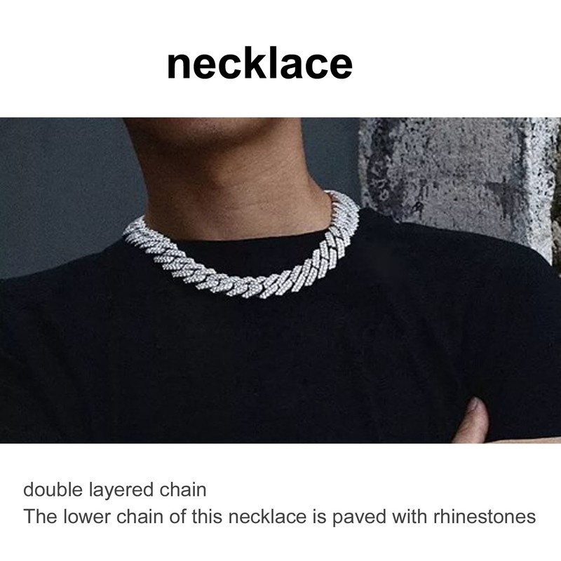 19.7in Necklace Rhombus Full Rhinestones Cool Double Layered Chain Necklace