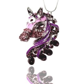 DianaL Boutique Gorgeous Horse 3D Pendant and Necklace on 21" Chain Enamel Crystals Gift Boxed (Purple)
