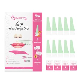 Beauty7 Lip Wax Strips Kit Facial Wax Strips- 20 pcs Lip Strips+ 4 Soothing Oil Wipes for Facial Hair Removal Ideal for All Skin Types for Women
