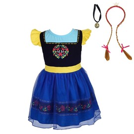 Dressy Daisy Vestidos de Disfraz de Princesa Anna con Collar y Trenza Peluca Aro de Pelo Diadema para Niñas Talla 5 años, Azul 144