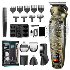 Yosoo Metal Body Hairdresser 6 in 1 Electric Push Clipper Set With 6 Heads Intelligent LCD 7000RPM