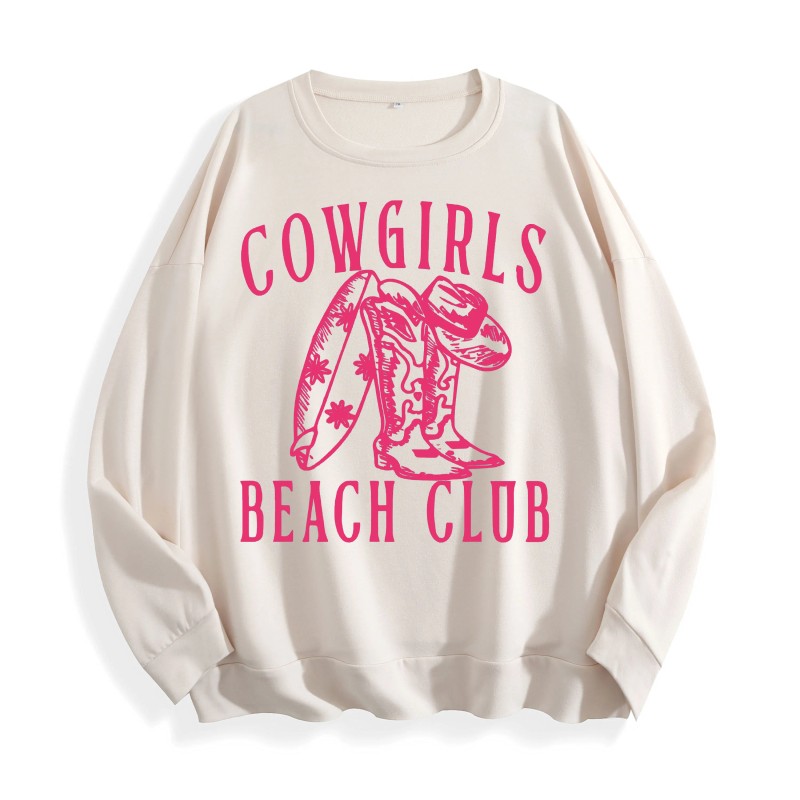 Cowgirls Beach Club Western Graphic Crewneck Sweatshirt, US Warehouse, 6