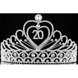 20-Year-Old 20th Twenty Birthday Party Clear White Austrian Rhinestone Crystal Queen Princess Tiara Crown Hair Combs Jewelry T814 Silver