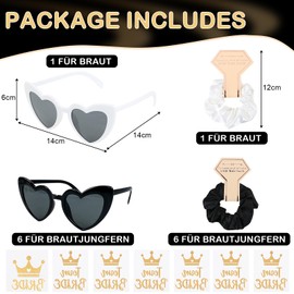 LACGO 21 Stück Brille Team Braut Haargummi, Brautjungfern Geschenkset 7Satin Scrunchies Haargummis+7Sonnenbrille+Braut Team Braut Tattoos für Hochzeit Brautdusche Junggesellinnenabschied-Schwarz