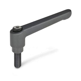 Ganter Normelemente Adjustable clamping lever with threaded screw - GN 300-78-M12-80-SW | Handle length: 78 mm | Burnished steel screw | Handle die-cast zinc black plastic coated | Pack of 1