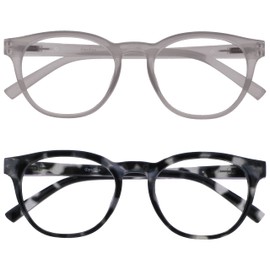 OPULIZE Blu Blue Light Blocking Glasses 2 Pack Cool Round Frame Spring Hinges Improve Sleep Computer Gaming Anti-Reflective Ice Black Tortoise Mens Womens BB5-CW