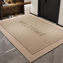 Non-Slip Washable Door Mat, 16"x24" Low-Profile Indoor/Outdoor Entrance Mat, Absorbent Dirt-Resistant Rubber Backing Doormat for Front Door, Entryway, and Floor (Brown, 16"x24")