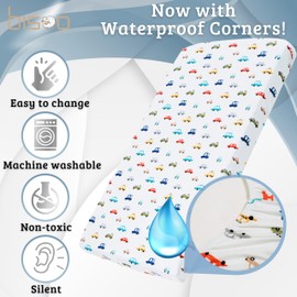 Bisoo The Magic Sheet 16x32 in / 40x80 cm - Fully Waterproof Fitted Sheet 2in1: Jersey Cotton Bed Sheet & Mattress for Pram, Stroller, Bassinet - Soft, Breathable, Silent, Oeko-Tex, Cars