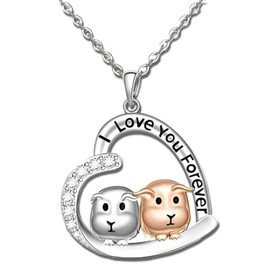 Love You Forever Guinea Pig Heart Necklace, Sterling Silver with Crystals