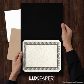 LUXPaper 9.5" x 12" Certificate Holders | Black Linen | Embossed Silver Foil Floral Border | 100lb. Cover | 25 Qty