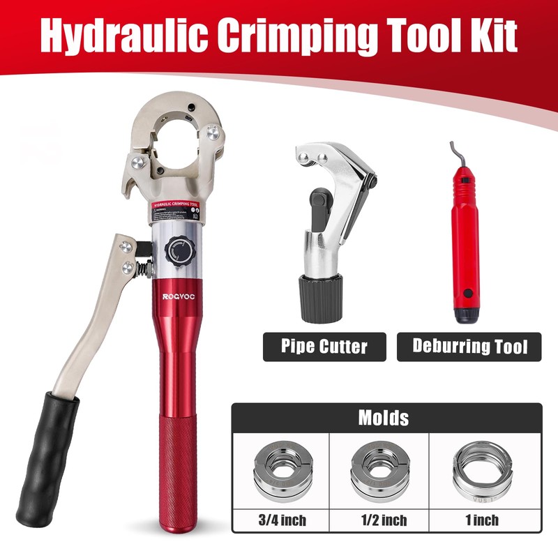 ROGVOC Propress Tool, Hydraulic Pipe Crimping Tool with 1/2, 3/4,