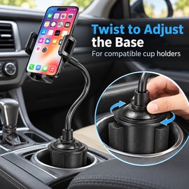 Car Cup Holder Phone Mount – Adjustable Base, Flexible Gooseneck & 360° Rotation for Smartphones