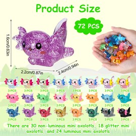 Guiqulai 72 Pcs Mini Resin Axolotl Figures, 3 Styles Resin Animals Tiny Axolotl Toy Mini Figures Tiny Animals Miniature Figurine for DIY Crafts Garden Landscape Dollhouse Potted Aquarium Landscape