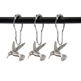 ZILucky Hummingbird Shower Curtain Hooks Rings Bird Garden Nature Spring Theme Decoration Stainless Steel Rustproof Set of 12 (Silver)