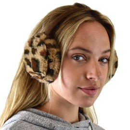 C.C Soft Winter Warm Adjustable Headband Ear Warmer Earmuffs, Leopard Latte
