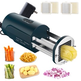 AZXILE Electric French Fry Cutter, Automatic Professional Potato Stainless Steel Cutter with 1/2 & 3/8 Inch Blade for Potatoes, Carrots, Vegetable (GREEN)