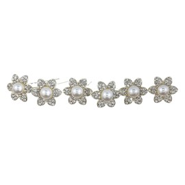 SAMKY Set of 6 Pearl Flower Rhinestone Crystal Hair Pins H030