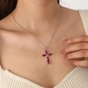 Jewmon Baguette Birthstone Cross Necklace for Women Lab Ruby Pendant