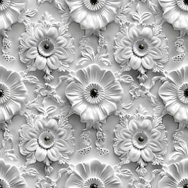 Wookmmy Grey White Floral Peel and Stick Wallpaper Modern Removable Self Adhesive Vinyl Contact Wall Paper with Faux 3D Flowers for Bedroom Bathroom Living Room 17.7" X 70.8"
