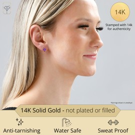 MAX + STONE 14k Yellow Gold Teardrop Blue Aquamarine Pear Shape Stud Earrings for Women with Push Backs and 8mm x 6mm March Birthstone